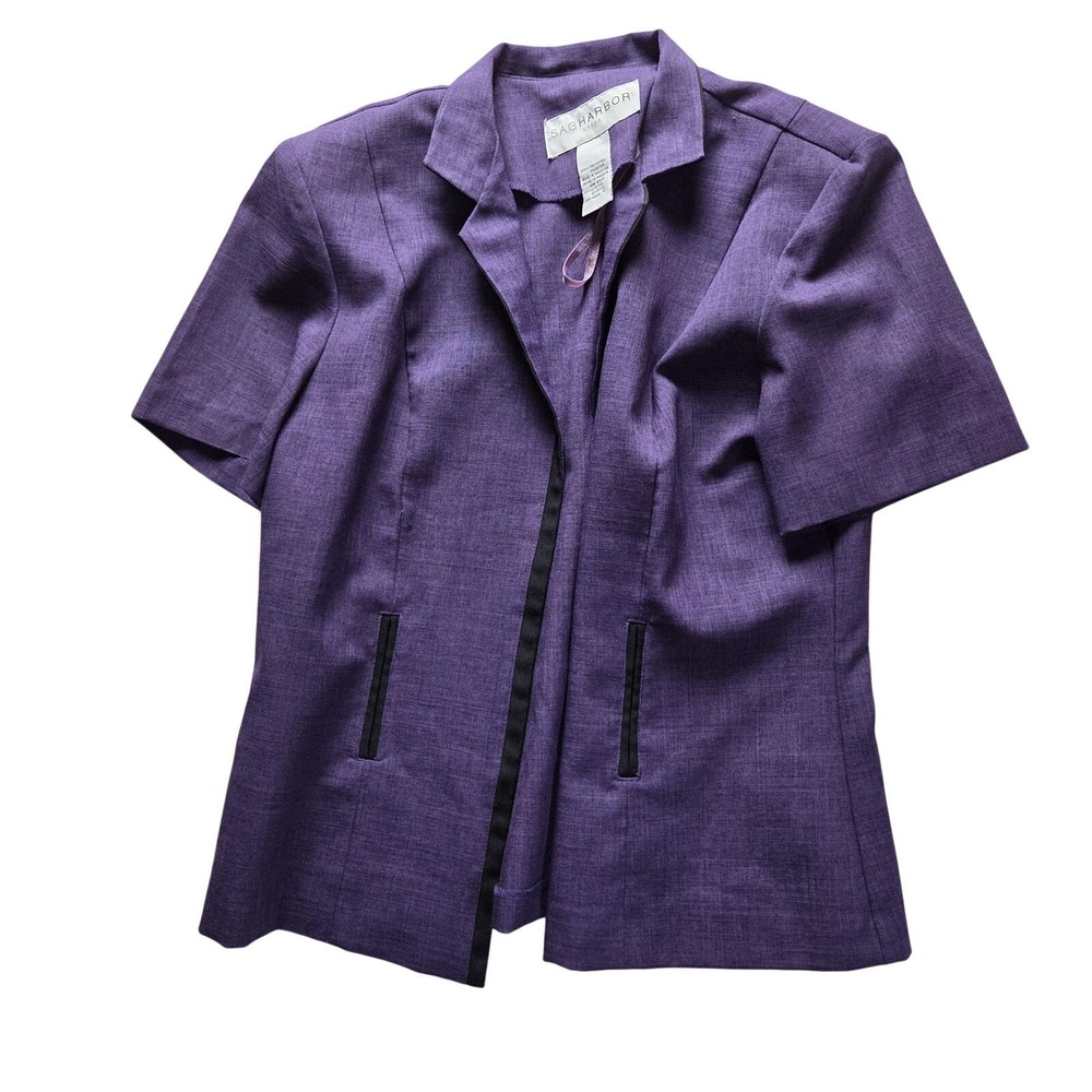 Sag Harbor Purple ShortSleeve Open Front Blazer Jacket Textured Size 10 20-54602